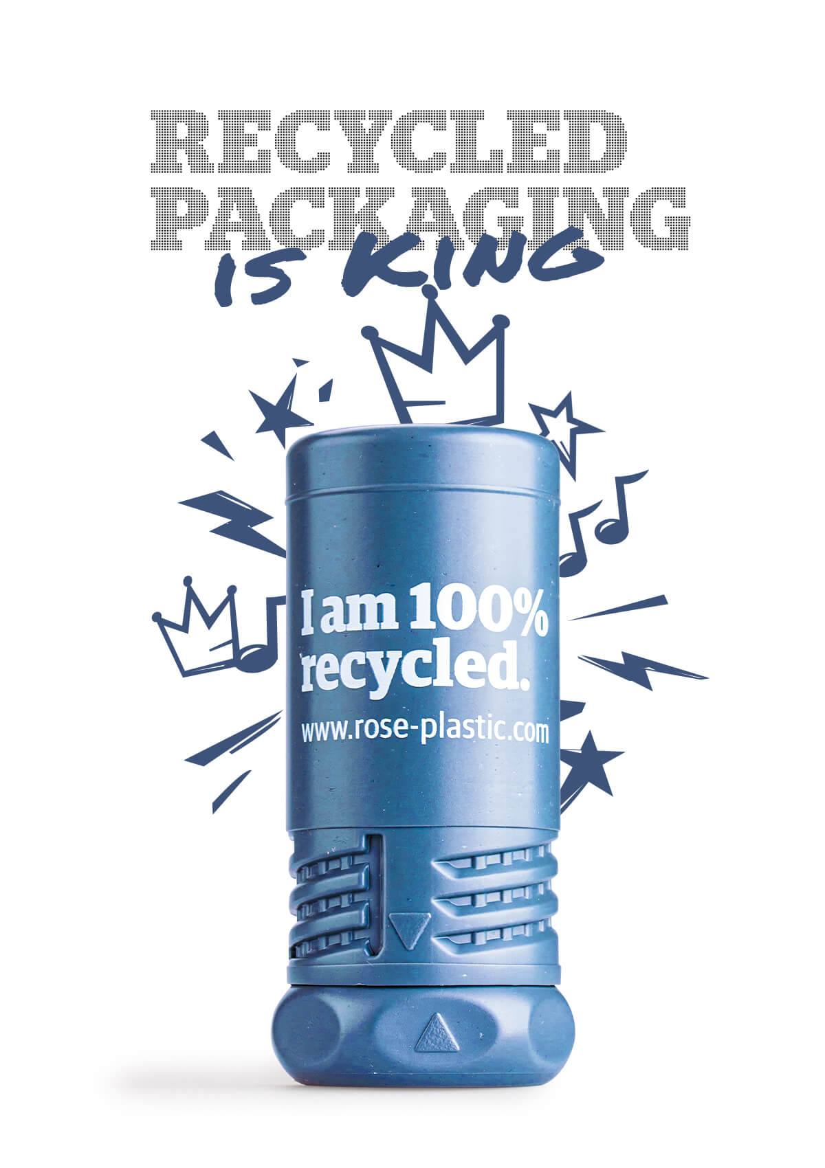 TwistPack Plus made from recycled material in front of a recycling is king lettering
